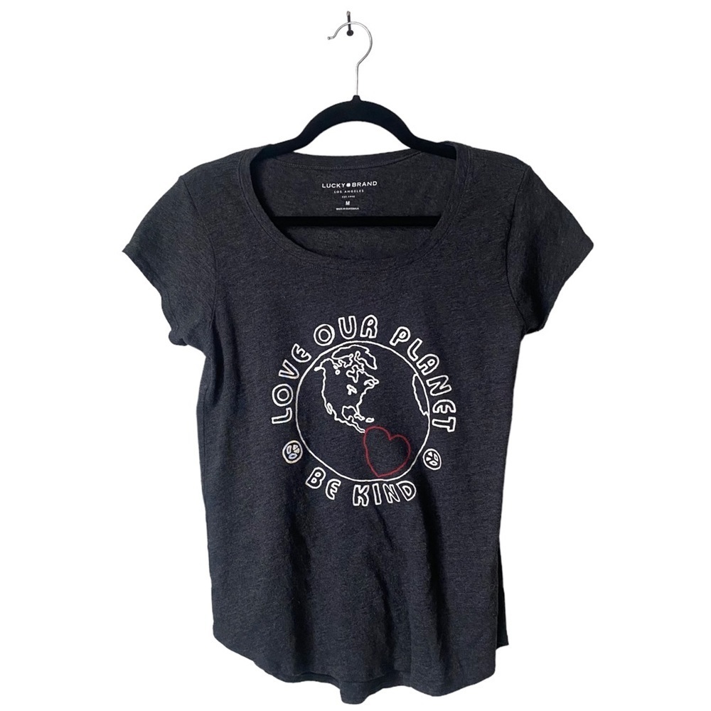 lucky brand love our planet be kind graphic gray tshirt